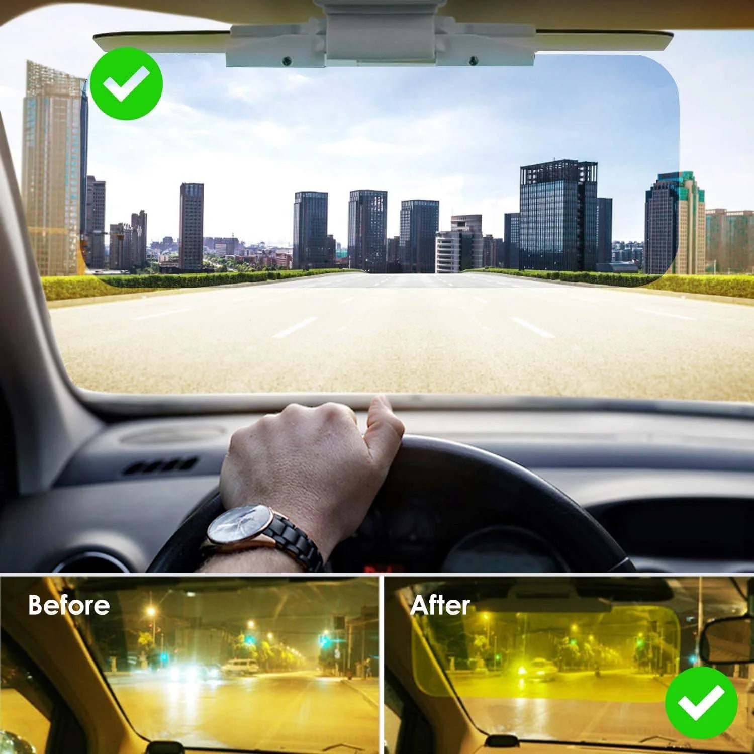 2-in-1 Day & Night Eye Protection Visor | Car Sun Visor Windshield Mirror Protector Anti Glare - 2-in-1 Day & Night Eye Protection Visor