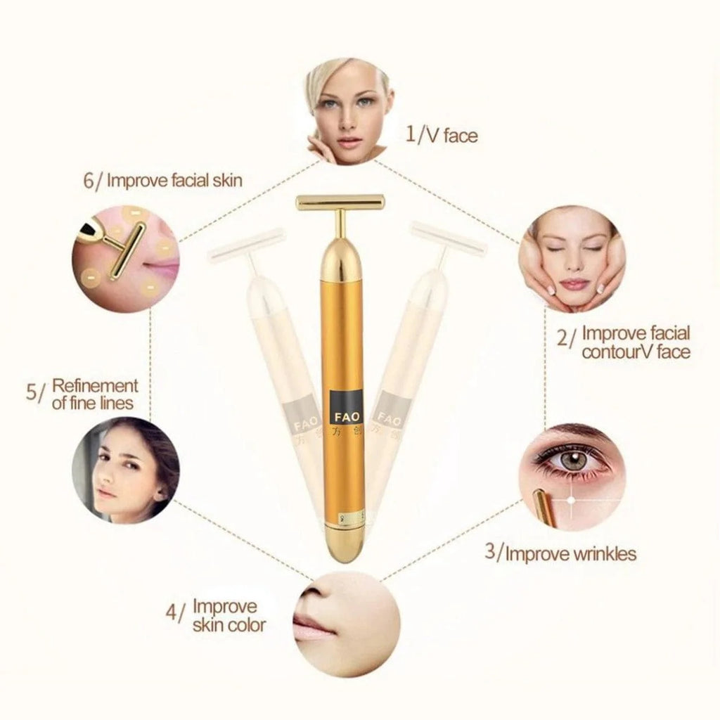 24k Gold Face Massager | Face Massager Roller For Skin Massage Tool Roller - 24k Gold Face Massager