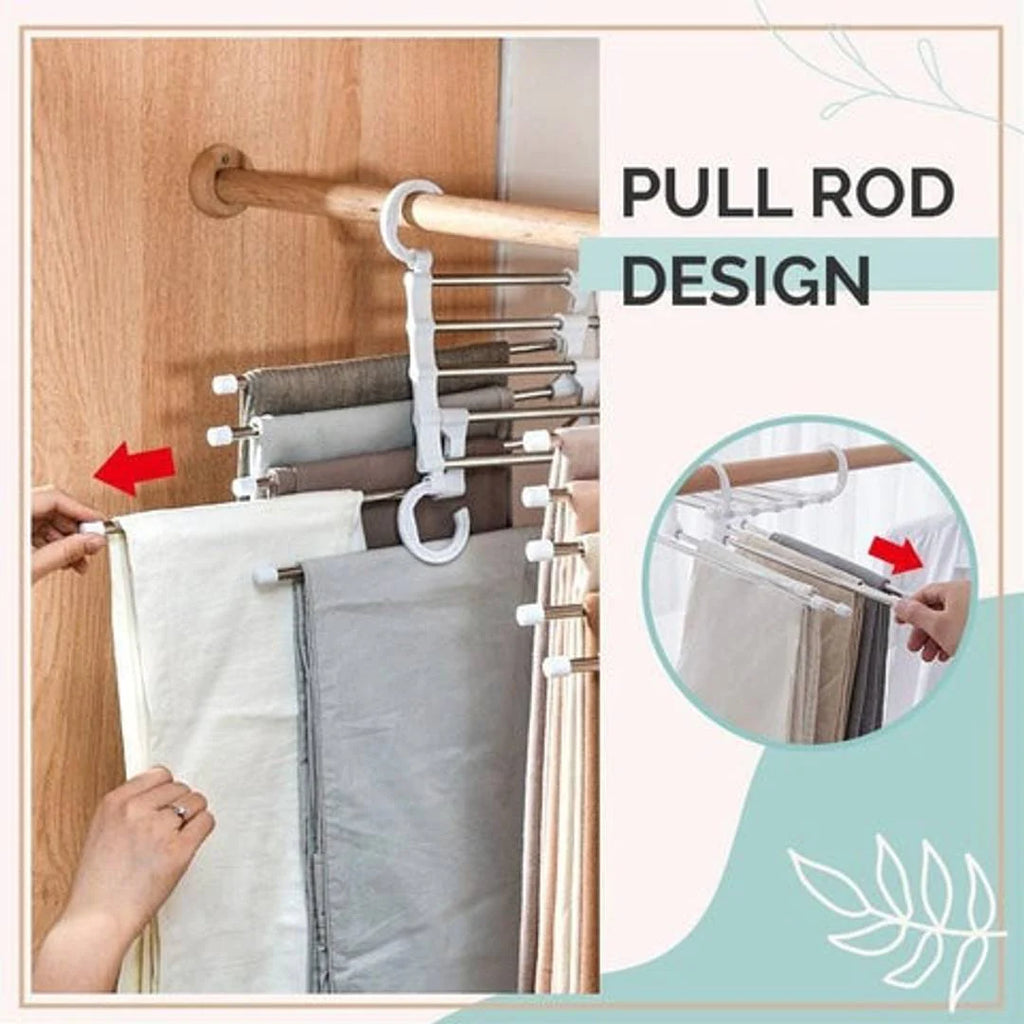 5-In-1 Foldable Stainless Steel Hanger Organizer (Pack of 2) - 5-In-1 Foldable Stainless-Steel Hanger (Pack of 2)