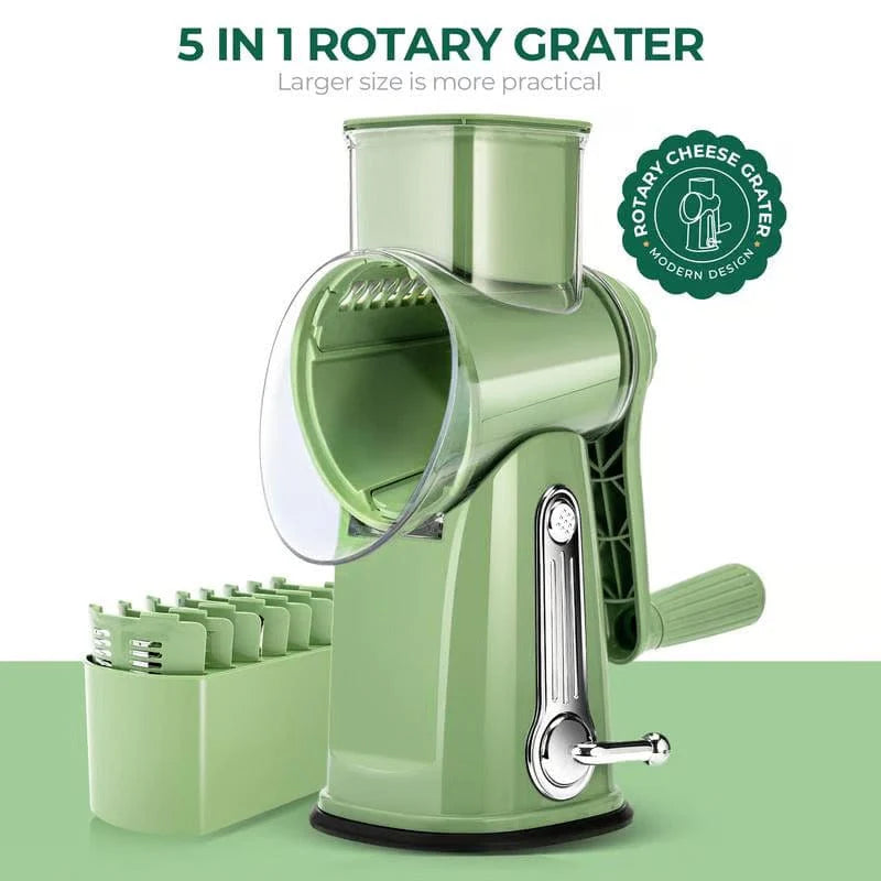5-in-1 Kitchen Grater and Slicer | Rotary Vegetable Slicer Carrot Spiralizer Salad Cutter - 5-in-1 Kitchen Grater and Slicer