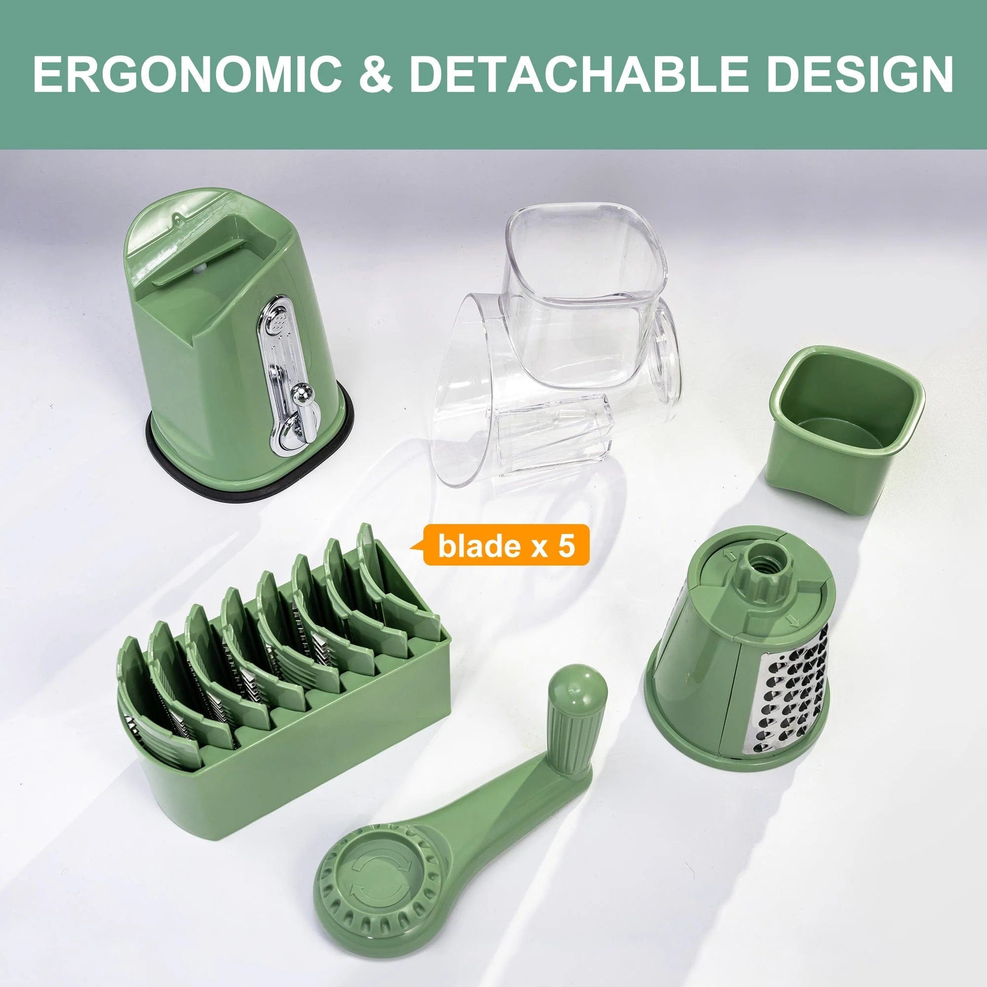 5-in-1 Kitchen Grater and Slicer | Rotary Vegetable Slicer Carrot Spiralizer Salad Cutter - 5-in-1 Kitchen Grater and Slicer