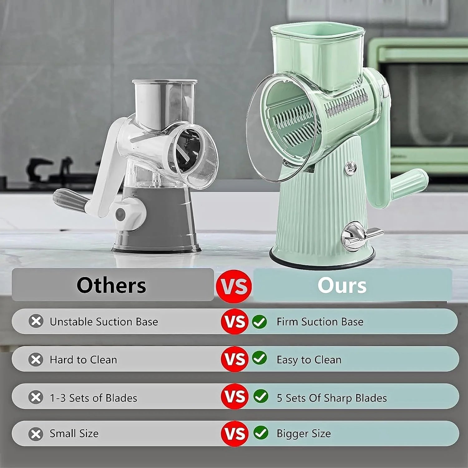 5-in-1 Kitchen Grater and Slicer | Rotary Vegetable Slicer Carrot Spiralizer Salad Cutter - 5-in-1 Kitchen Grater and Slicer