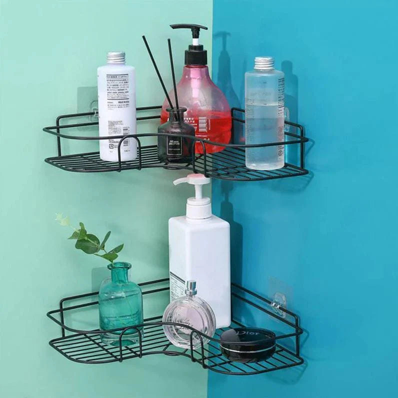 Adhesive Corner Storage Rack | Storage Rack Bathroom Corner Shelf Steel Rack Shelves - Self Adhesive Metal Corner Storage Rack