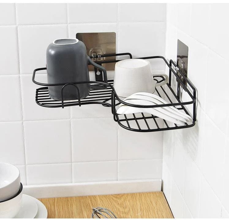 Adhesive Corner Storage Rack | Storage Rack Bathroom Corner Shelf Steel Rack Shelves - Self Adhesive Metal Corner Storage Rack