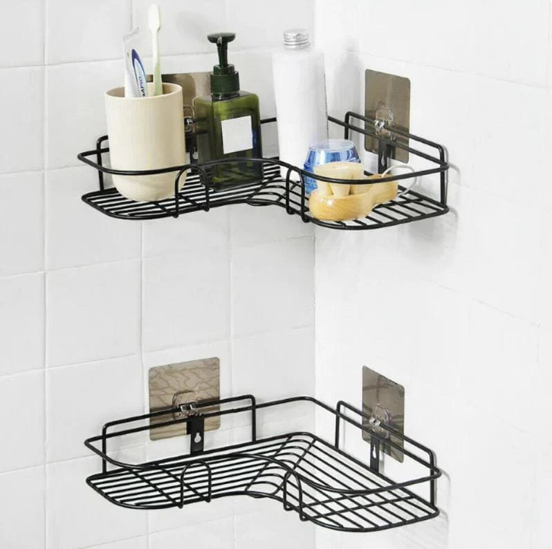 Adhesive Corner Storage Rack | Storage Rack Bathroom Corner Shelf Steel Rack Shelves - Self Adhesive Metal Corner Storage Rack