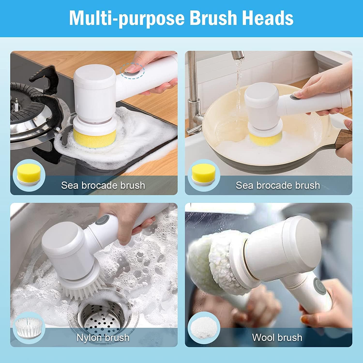Bathroom Cleaning Brush Electric Scrubber Brush For Bathroom - Electric Cleaning Brush - 3-in-1 Electric Cleaning Brush