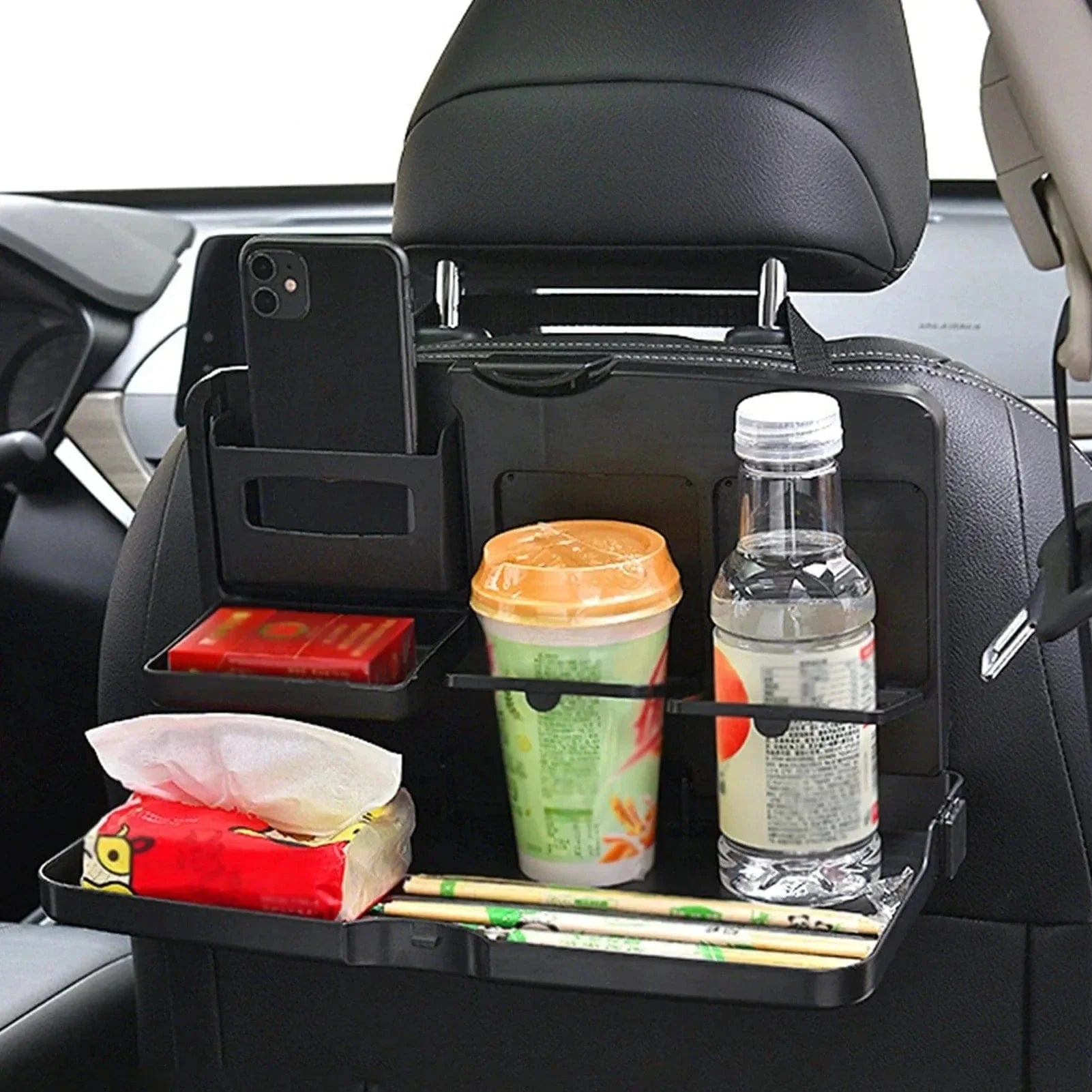 Car Back Seat Organizer Rear Seat Tray Bottle Holder - Backseat Tray - Pack of 1 - Backseat Tray