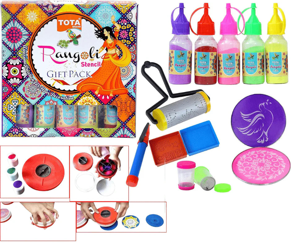 Instant Rangoli Kit | Rangoli Designs Pattern Borders Stencils Colors Rangoli Kit - Instant Rangoli Kit