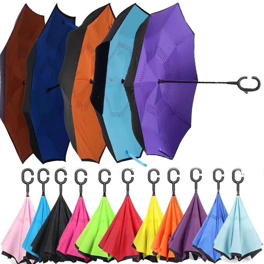 Inverted Reversible Umbrella (Multicolor) | Rain Umbrella Uv Sun Foldable Inverted Reversable Car Umbrella - Inverted Reversible Umbrella (Multicolor)