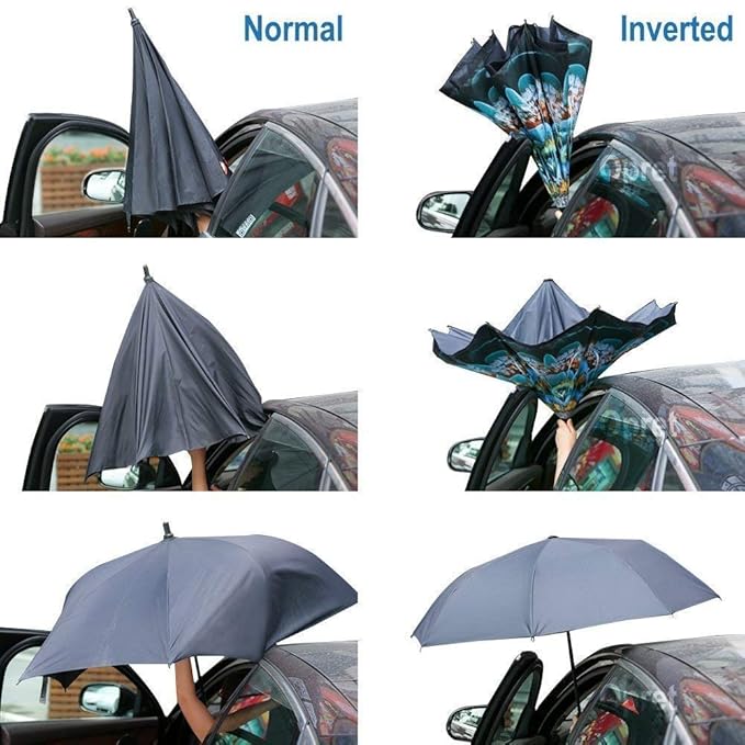 Inverted Reversible Umbrella (Multicolor) | Rain Umbrella Uv Sun Foldable Inverted Reversable Car Umbrella - Inverted Reversible Umbrella (Multicolor)