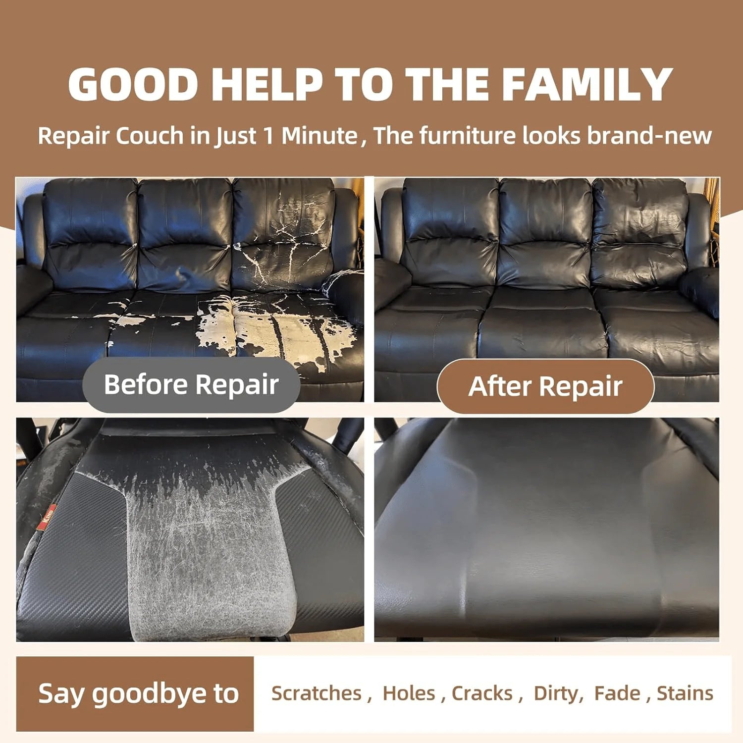 Leather Repair Tape - Black | Couch Repair Faux Leather Sofa Fixer Fabric Patch Tape - Multipurpose Self-Adhesive Leather Sheet(30cm × 60cm)