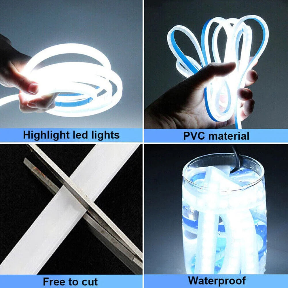 Led Light Neon Strip Lights Rgb Cob Lighting Decoration Ambient Lights - Universal Flexible Car Led Hood Strip Lights (White Light) - Car Led Hood Strip Lights