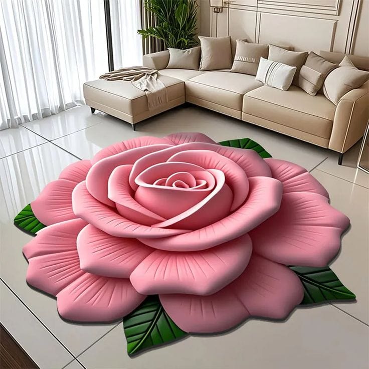 Luxury 3D Rose Flower Shape Floor Mat (Pack of 2) | Floor Carpet Living Room Rug Mat Sitting Area Flower 3d Mats - Luxury 3D Rose Flower Shape Floor Mat (Pack of 2)