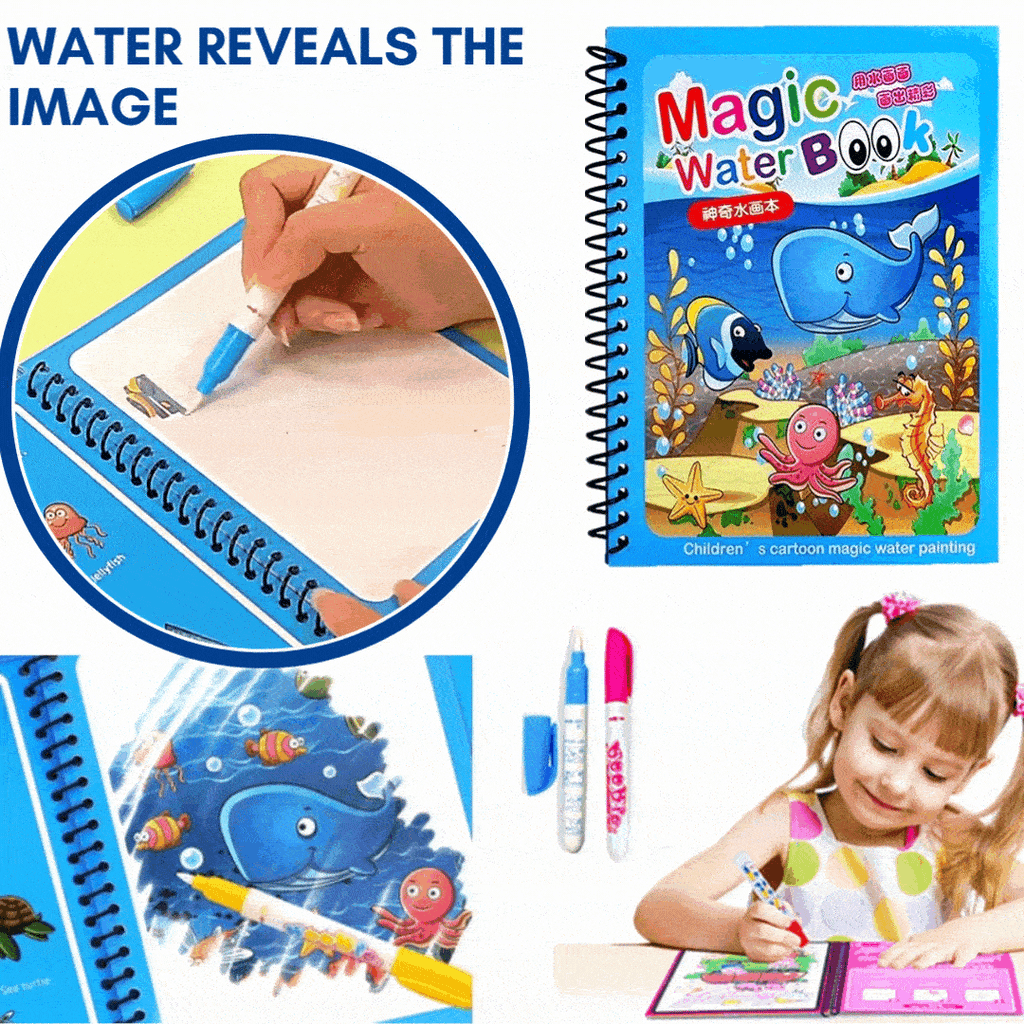 Magical Water Drawing Book (Set of 4) | Doodling Art Magic Water Book Coloring Draw Pages Book Magic - Pack of 4 - Reusable Magic Water Drawing Book (Set of 4)