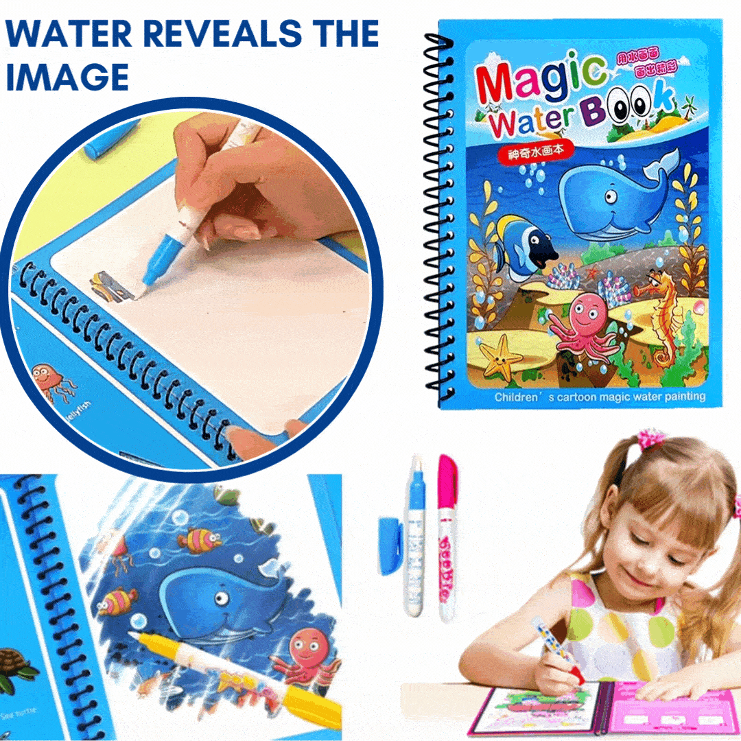 Magical Water Drawing Book (Set of 4) | Doodling Art Magic Water Book Coloring Draw Pages Book Magic - Pack of 4 - Reusable Magic Water Drawing Book (Set of 4)