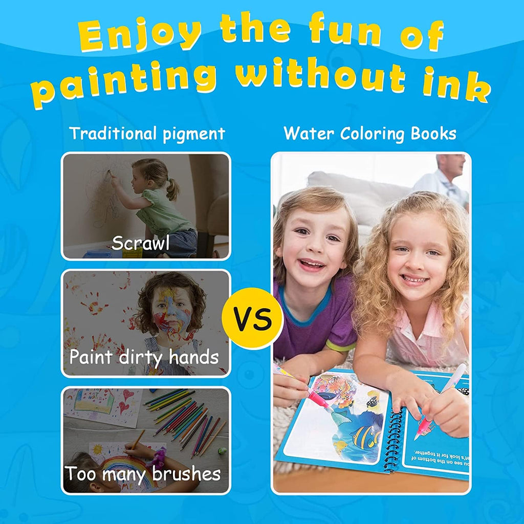 Magical Water Drawing Book (Set of 4) | Doodling Art Magic Water Book Coloring Draw Pages Book Magic - Pack of 4 - Reusable Magic Water Drawing Book (Set of 4)