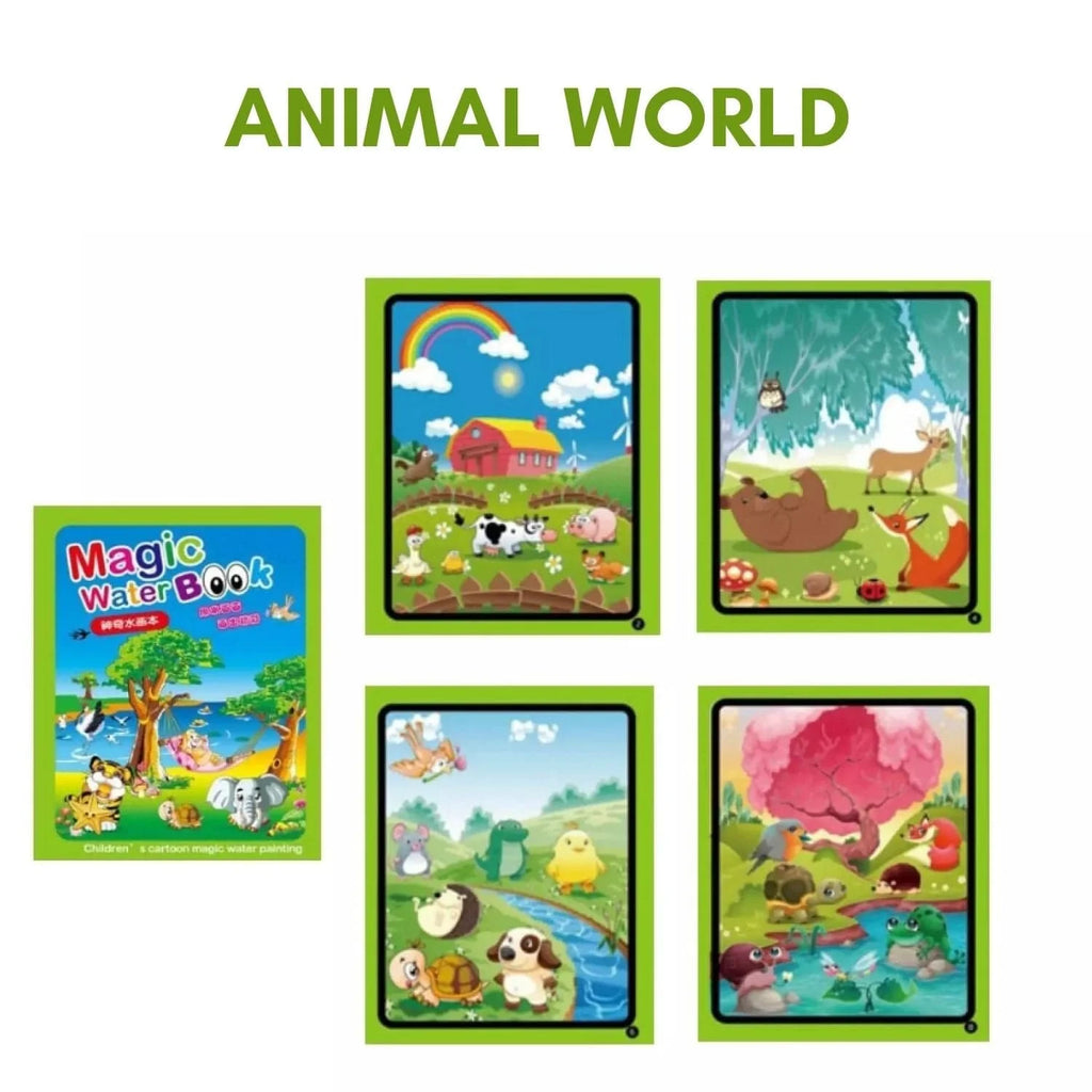 Magical Water Drawing Book (Set of 4) | Doodling Art Magic Water Book Coloring Draw Pages Book Magic - Pack of 4 - Reusable Magic Water Drawing Book (Set of 4)