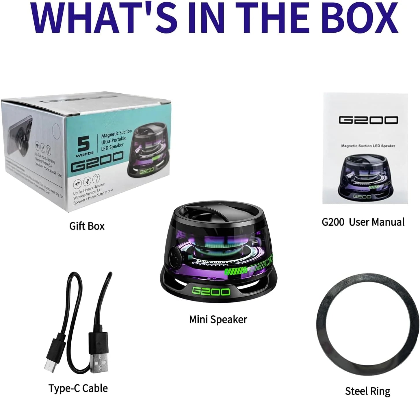 Magnetic Bluetooth Speaker | Bluetooth Speaker Portable Mini Loud Speakers Wireless Magnetic - G200 Magnetic Bluetooth Speaker with RGB Lights