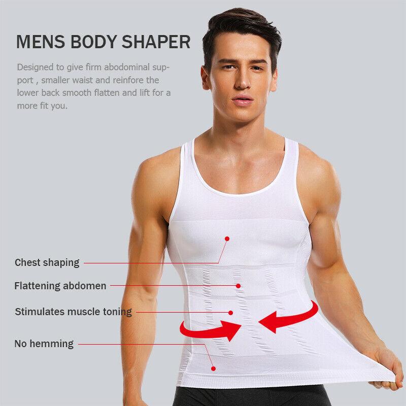 Men Tummy Tucker Slimming Vest Mens Waist Trainer Undershirt Trimmer - Men's Compression Vest - M - Men's Compression Vest