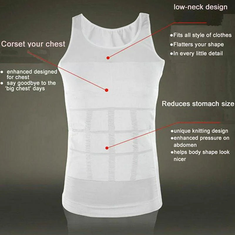 Men Tummy Tucker Slimming Vest Mens Waist Trainer Undershirt Trimmer - Men's Compression Vest - M - Men's Compression Vest