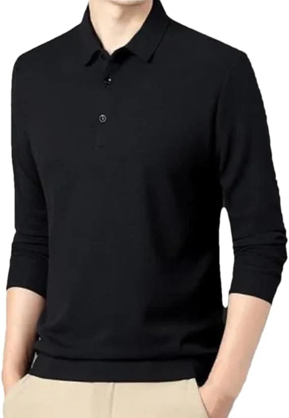 Men's Solid Long Sleeve T-Shirt with Lapel (Pack of 4) | Polo T shirts For Men Tee Shirts Full Sleeve Cotton Tshirts - M - Men's Solid Long Sleeve T-Shirt with Lapel (Pack of 4)