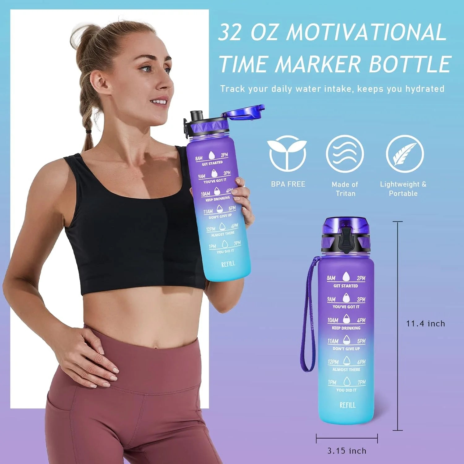 Motivational Water Bottle | Water Bottles 2 Litre Stainless Steel Drinking Bottle Gym Sipper - Motivational Water Bottle