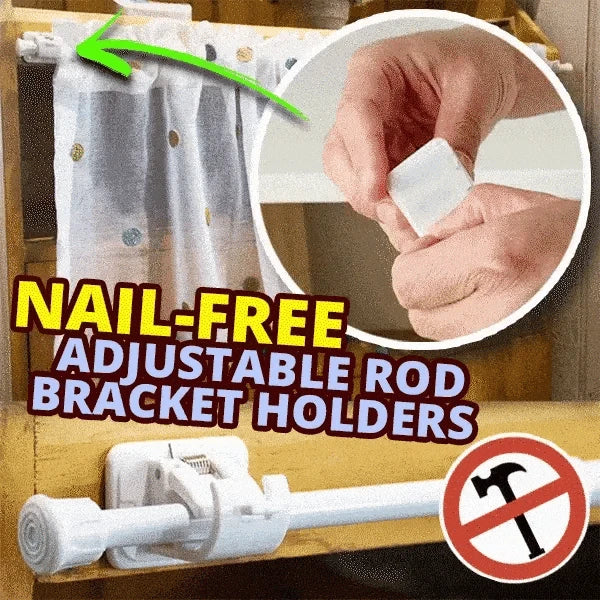 Nail-free Adjustable Rod Bracket Holders | Curtain Rod Holders Adjustable cUrtains Bracket Hand Rod - Pack of 6 - Nail-free Adjustable Rod Bracket Holders
