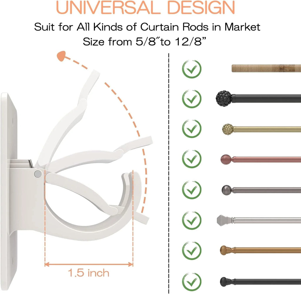 Nail-free Adjustable Rod Bracket Holders | Curtain Rod Holders Adjustable cUrtains Bracket Hand Rod - Pack of 6 - Nail-free Adjustable Rod Bracket Holders