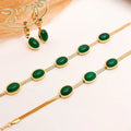 Necklace Set Pendant Long Stone Silver Necklace Oval Green Set with Bracelet - Necklace Set with Bracelet - Oval Green Crystal Pendant Necklace Set with Bracelet
