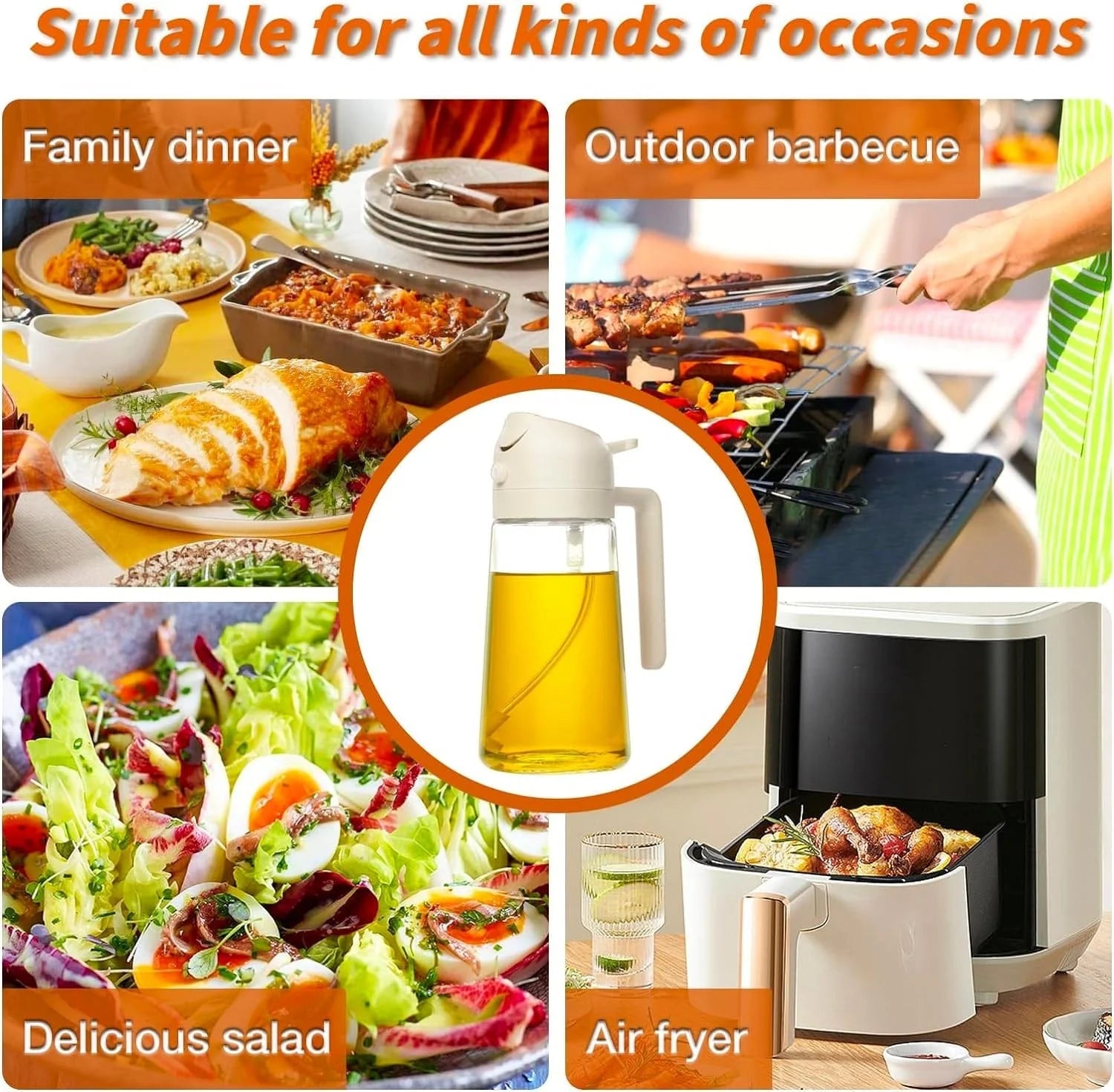 Oil Dispenser Cooking Food Canister Container Oil Bottle For Kitchen - 2-in-1 Oil Dispenser and Sprayer - Large 500ml - 2-in-1 Oil Dispenser and Sprayer