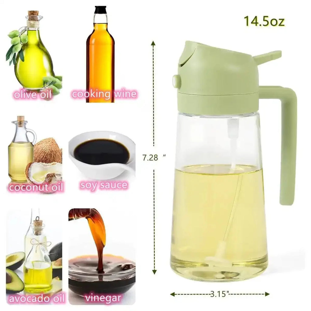 Oil Dispenser Cooking Food Canister Container Oil Bottle For Kitchen - 2-in-1 Oil Dispenser and Sprayer - Large 500ml - 2-in-1 Oil Dispenser and Sprayer
