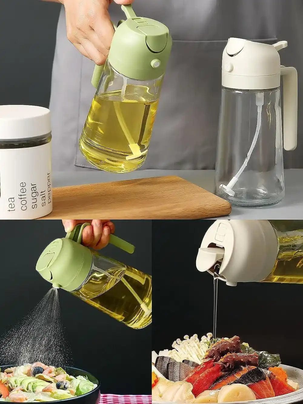 Oil Dispenser Cooking Food Canister Container Oil Bottle For Kitchen - 2-in-1 Oil Dispenser and Sprayer - Large 500ml - 2-in-1 Oil Dispenser and Sprayer