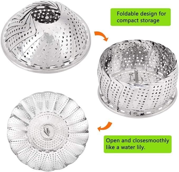 Pack of 1 - Stainless Steel Steamer basket for Veggie/Seafood with Safety Tool