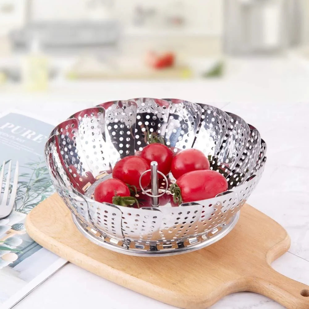 Pack of 1 - Stainless Steel Steamer basket for Veggie/Seafood with Safety Tool