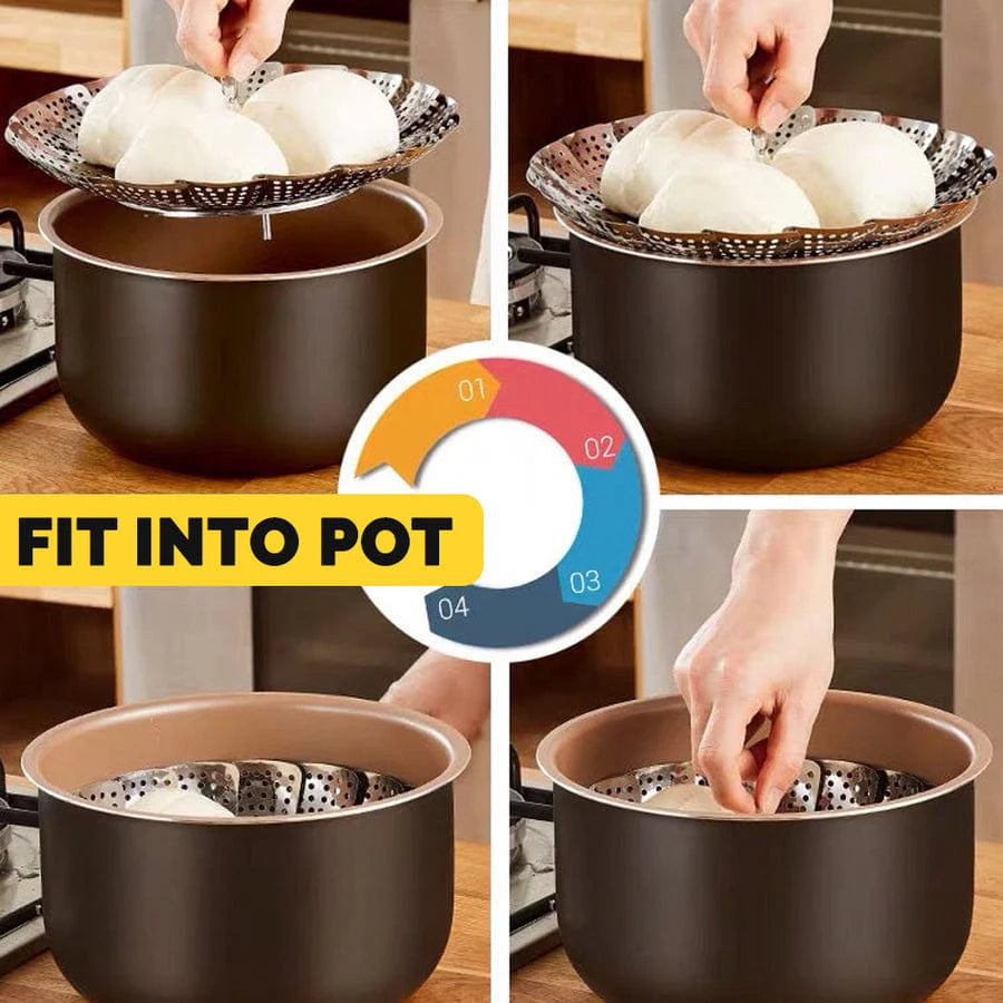 Pack of 1 - Stainless Steel Steamer basket for Veggie/Seafood with Safety Tool