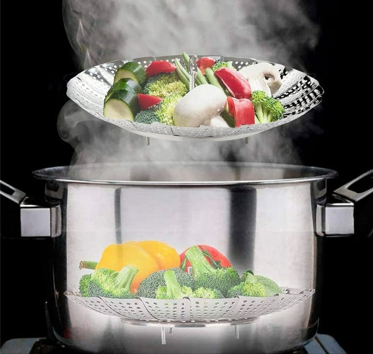 Pack of 1 - Stainless Steel Steamer basket for Veggie/Seafood with Safety Tool