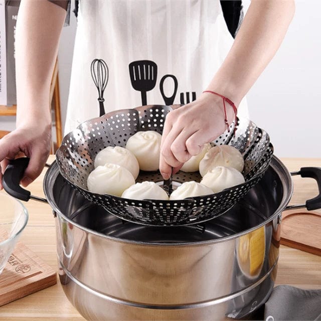 Pack of 1 - Stainless Steel Steamer basket for Veggie/Seafood with Safety Tool