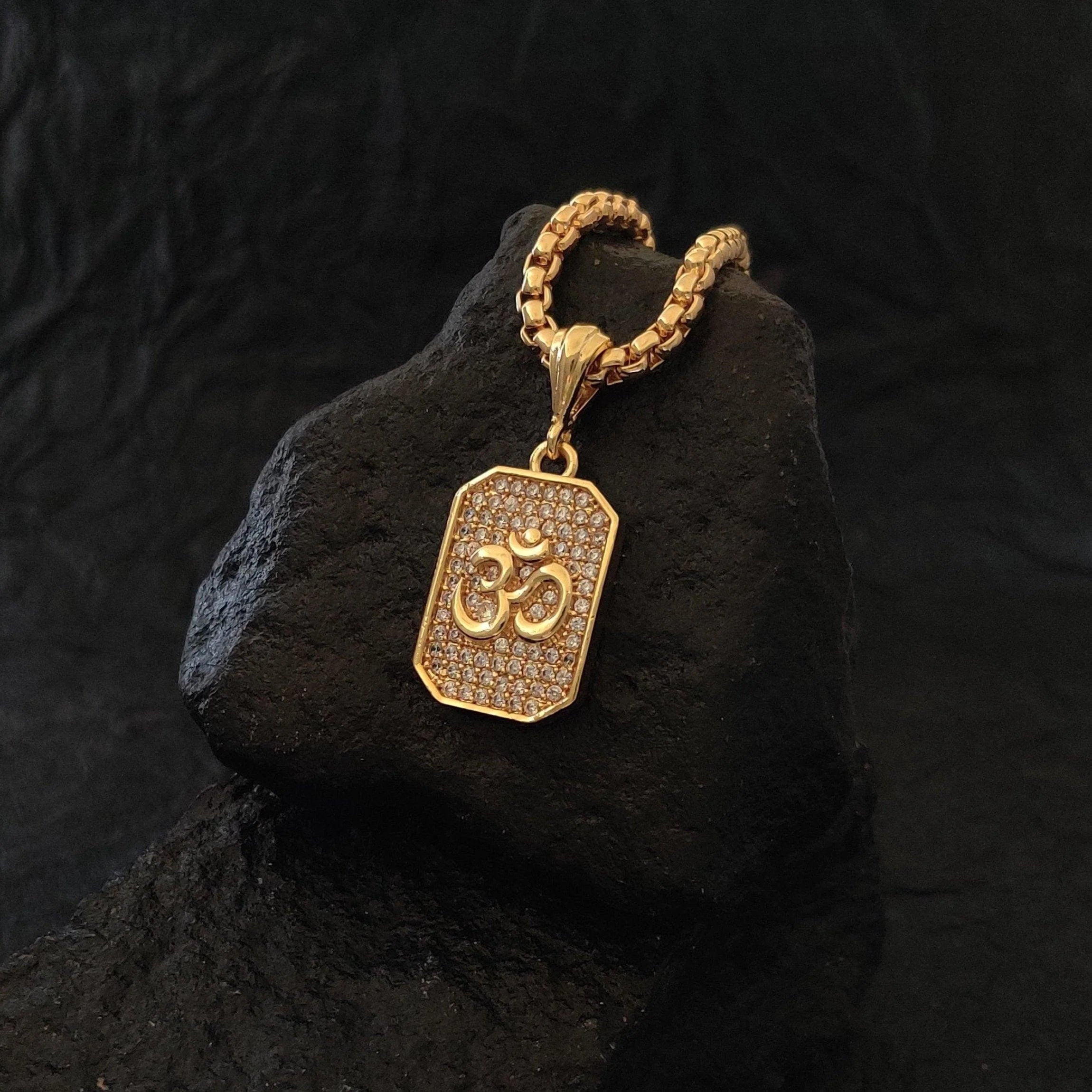 Premium Aum Diamond Pendant Gold Chain | Gold Chain Om Pendant Design Necklace - Premium Aum Diamond Pendant Gold Chain