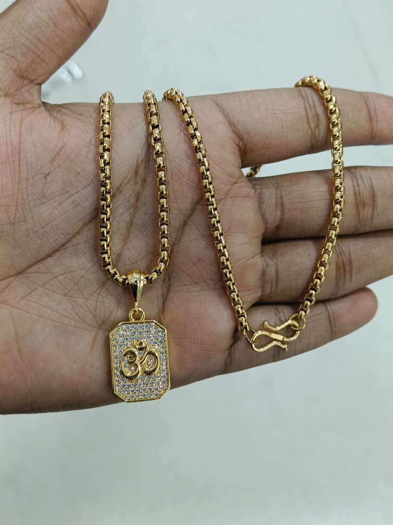 Premium Aum Diamond Pendant Gold Chain | Gold Chain Om Pendant Design Necklace - Premium Aum Diamond Pendant Gold Chain