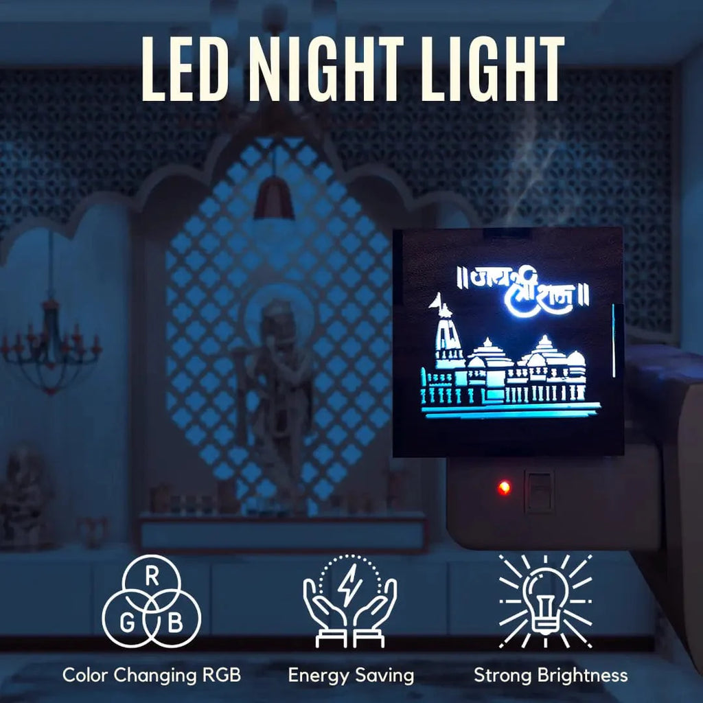 Ram Mandir Kapoor Burner | Ayodhya Ram Mandir Wooden Temple Kapoor Dani Camphor Diffuser - Pack of 1 - 3-in-1 Ayodhya Ram Mandir Electric Aroma Burner & Night lamp