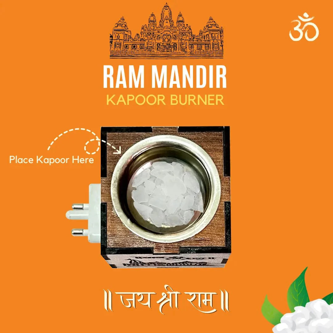 Ram Mandir Kapoor Burner | Ayodhya Ram Mandir Wooden Temple Kapoor Dani Camphor Diffuser - Pack of 1 - 3-in-1 Ayodhya Ram Mandir Electric Aroma Burner & Night lamp