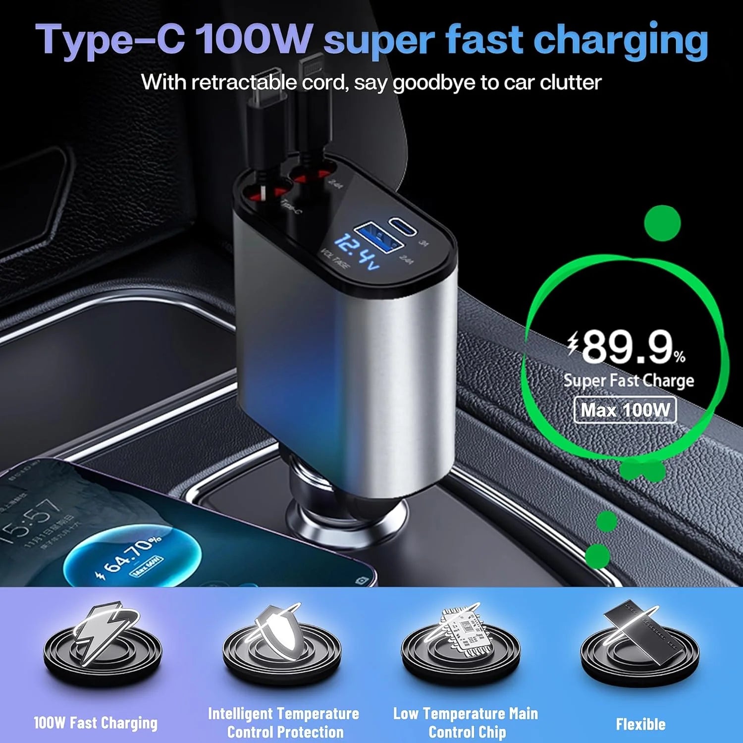 Retractable Car Charger | Car Charger Type C Usb Charger Adapter Automobile Charger For Car - Retractable Car Charger