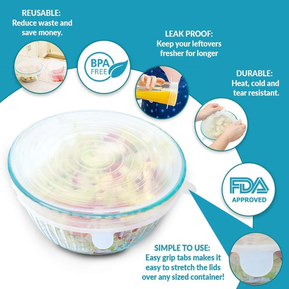 Reusable Silicone Stretchable Lids (6 Pcs Pack)