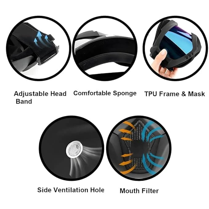 Safety Goggles UV Protective Glasses Face Shield Black Face mask - Goggle Mask - RIDING MASK - Goggle Mask