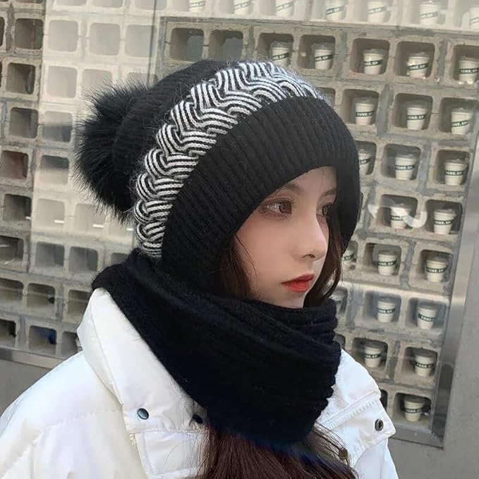 Scarf Cap for Women | Winter Cap Scarf Ear Protection Chritsmas Caps Muffler - Scarf Cap for Women