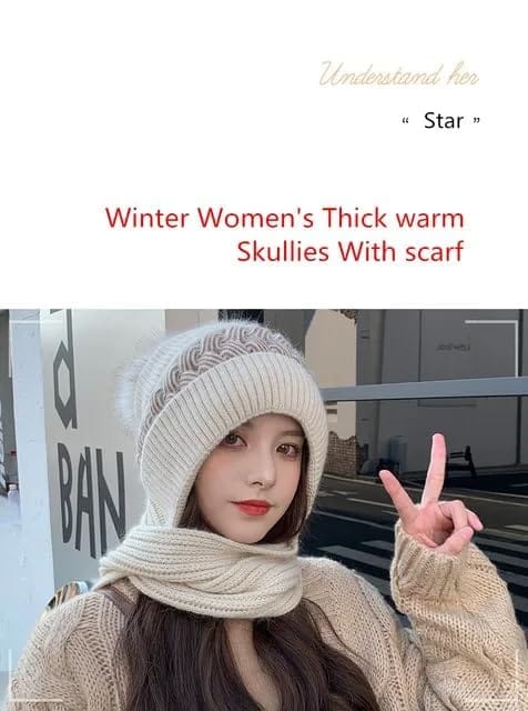 Scarf Cap for Women | Winter Cap Scarf Ear Protection Chritsmas Caps Muffler - Scarf Cap for Women