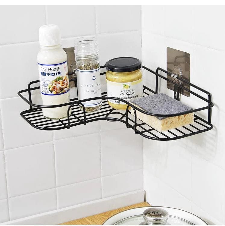 Self Adhesive Metal Corner Storage Rack | Storage Rack Bathroom Corner Shelf Steel Rack Shelves - Pack of 2 - Self Adhesive Metal Corner Storage Rack
