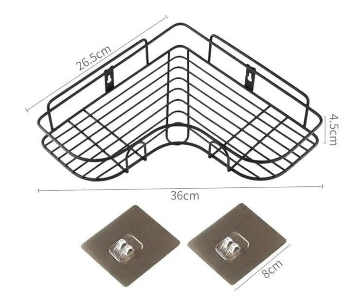 Self Adhesive Metal Corner Storage Rack | Storage Rack Bathroom Corner Shelf Steel Rack Shelves - Pack of 2 - Self Adhesive Metal Corner Storage Rack