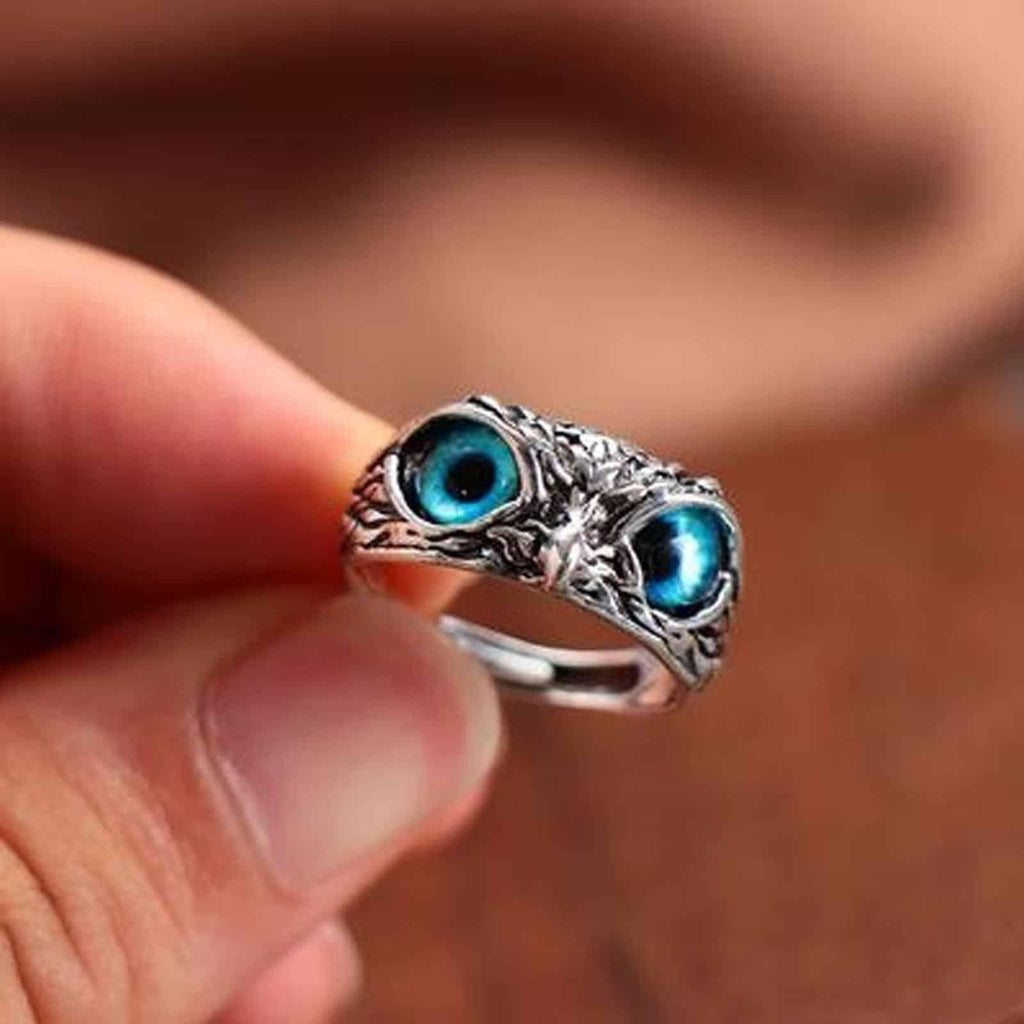Silver Plated Owl Ring Stone Rings For Men Silver Plated Stone Ring  - Owl Ring (Pack of 2) - Owl Ring (Buy 1 Get  Free)
