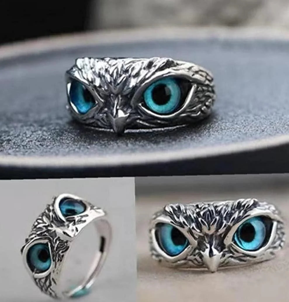 Silver Plated Owl Ring Stone Rings For Men Silver Plated Stone Ring  - Owl Ring (Pack of 2) - Owl Ring (Buy 1 Get  Free)